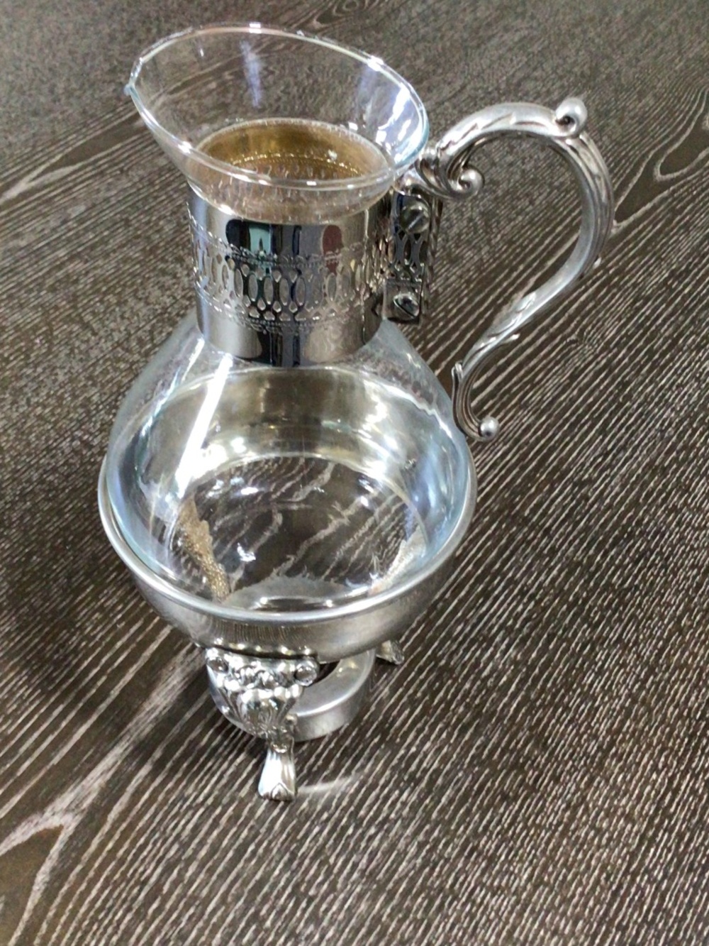 Vintage Silver Plated Glass Coffee Tea Carafe, Ornate Warming Stand